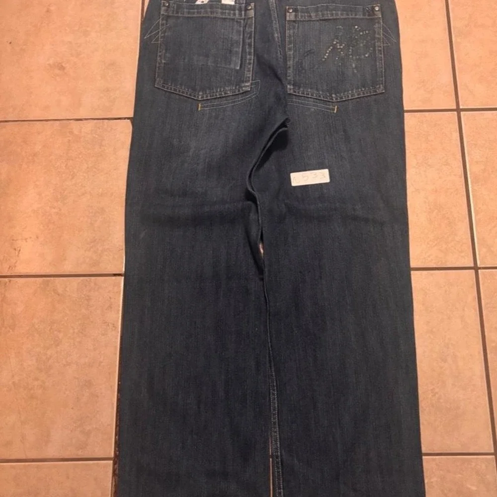 Navy blue makaveli denim jeans with a relaxed baggy bootcut fit Size 36x30